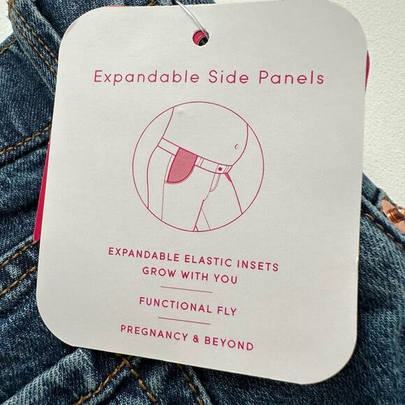 Isabel Maternity Side Panels Stretch Pockets Midi Denim Jean Shorts Size 4 NEW - Picture 9 of 11
